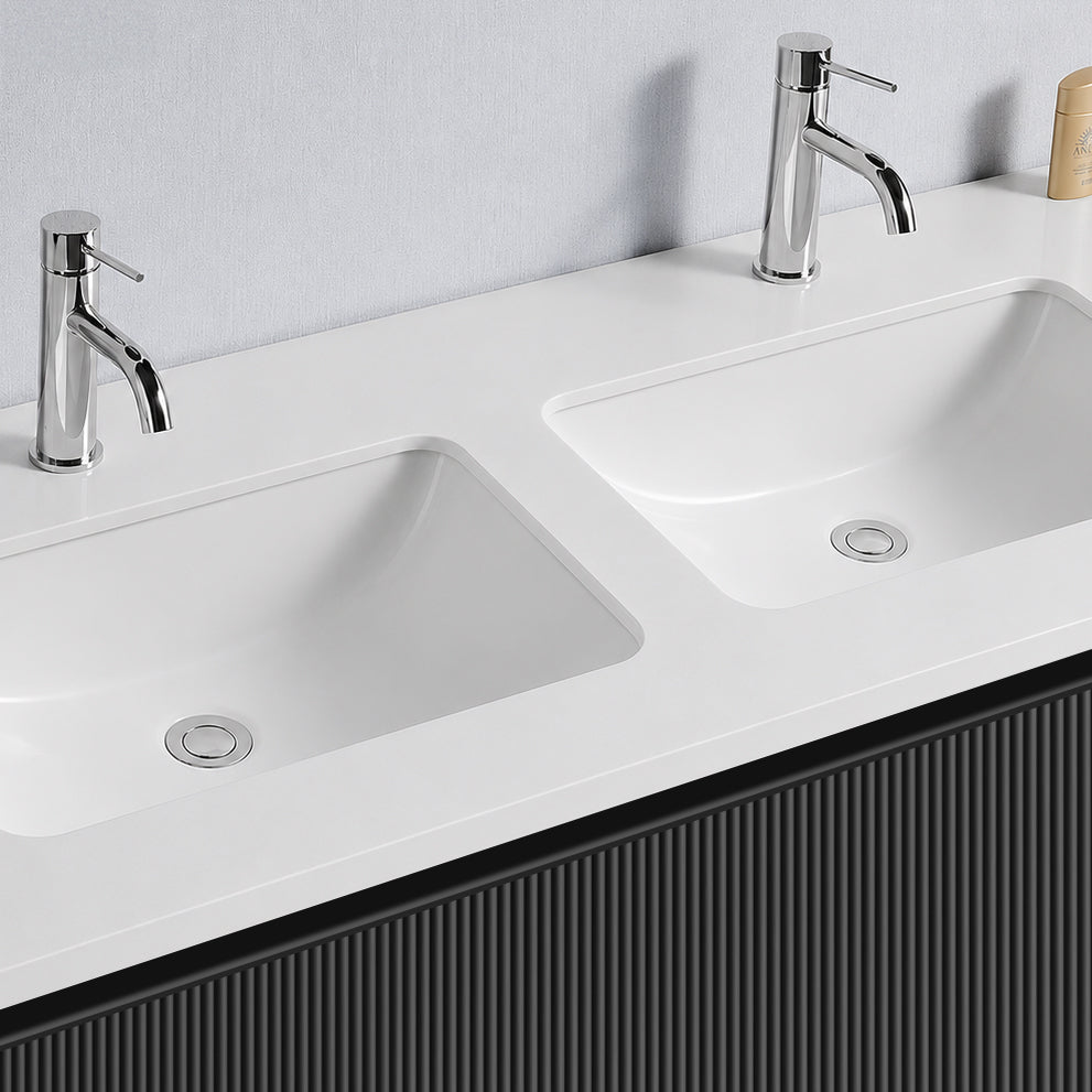 Baiachi Clermont 1500 Black Fluted Wall Hung Bathroom Vanity White Stone Double Undercounter Basin