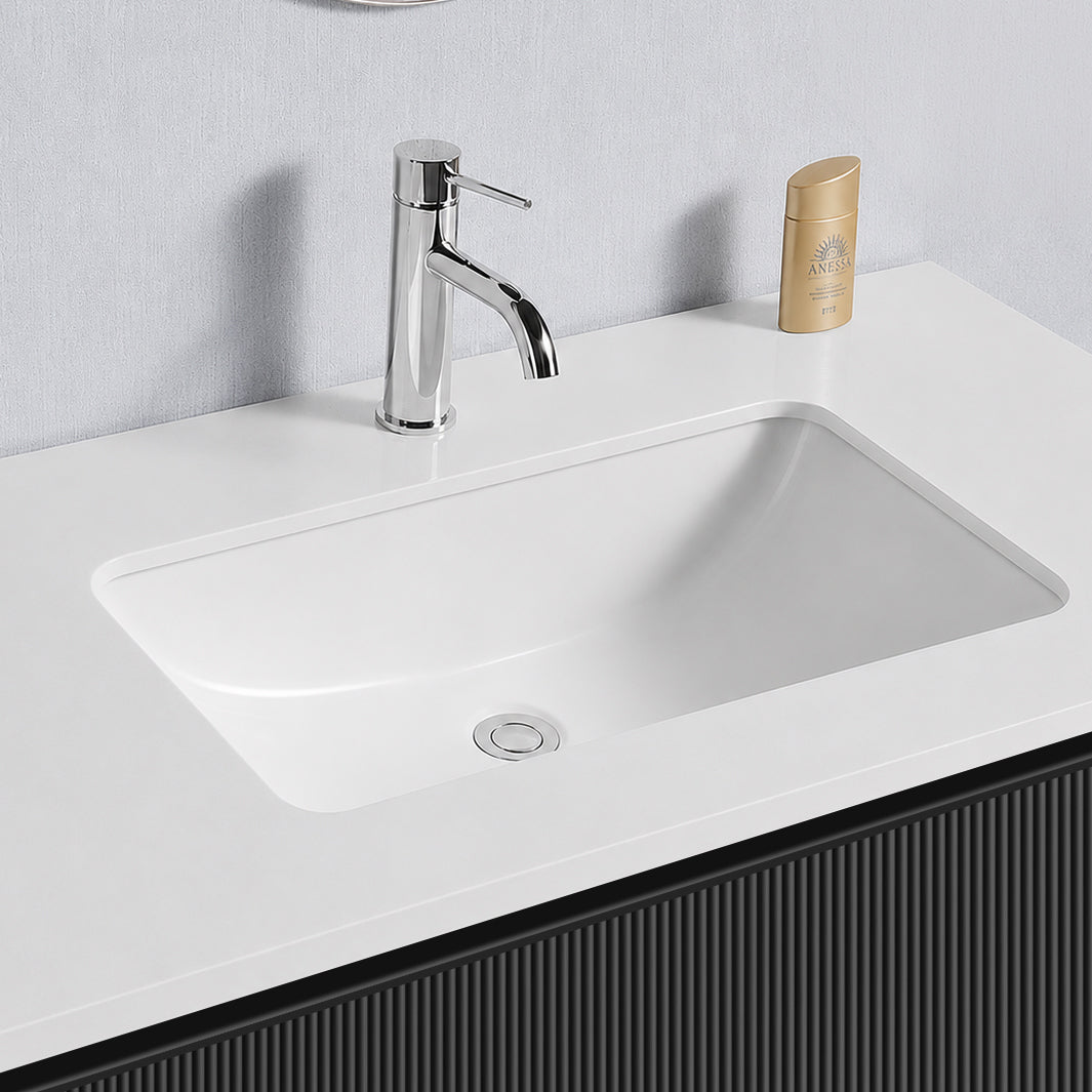 Baiachi Clermont 600 Black Fluted Wall Hung Bathroom Vanity White Stone Undercounter Basin