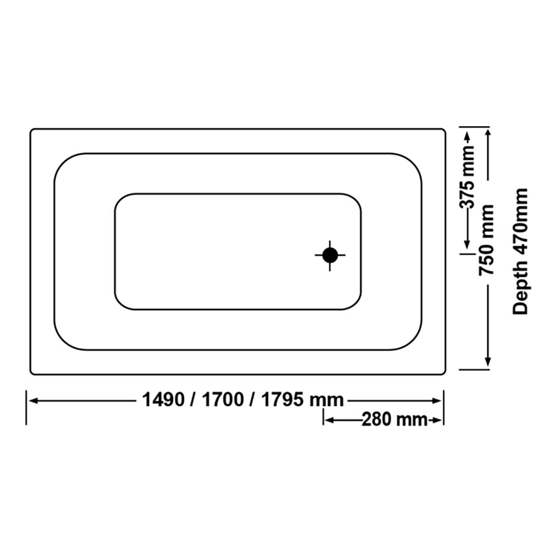 Alpha 1800mm Drop-In Bath Tub