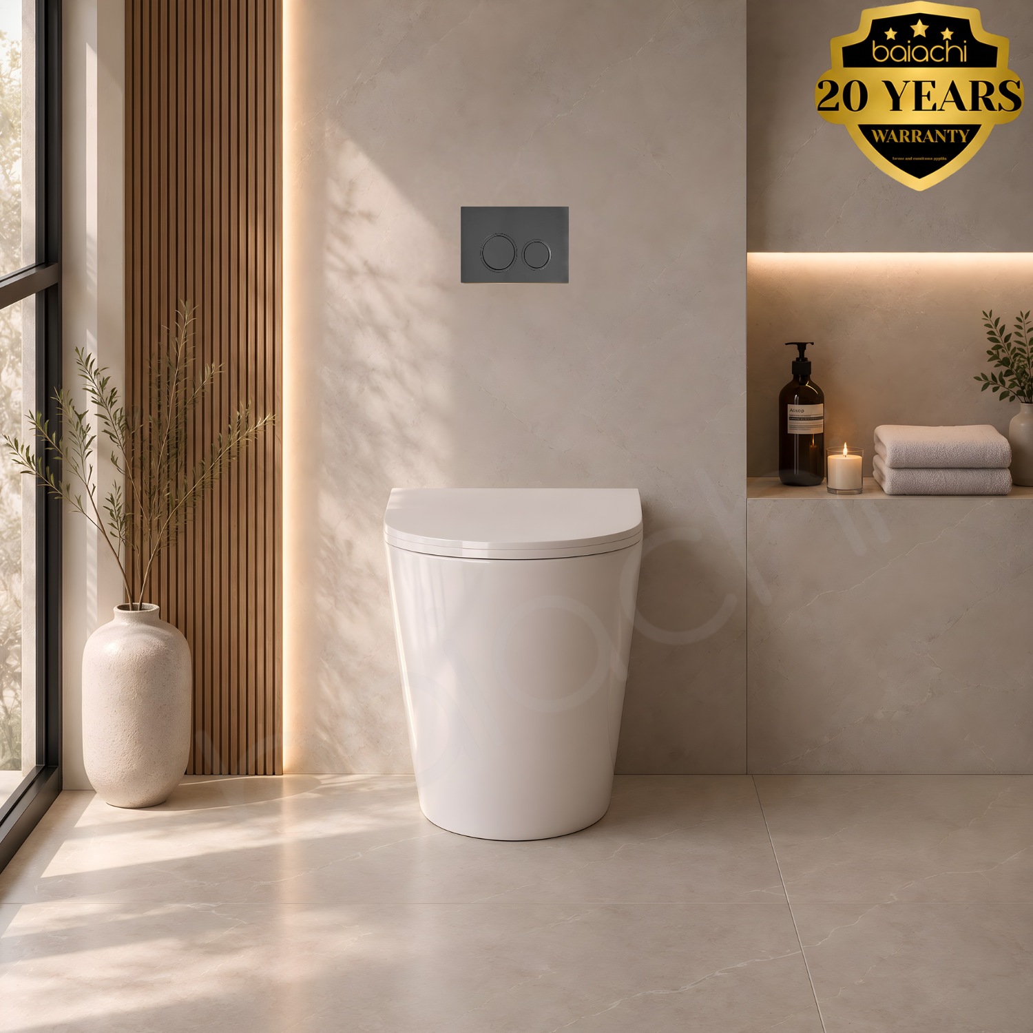 Habana Tornado Rimless Quiet Flush In Wall Toilet Suite with Round Gun Metal Flushing Buttons