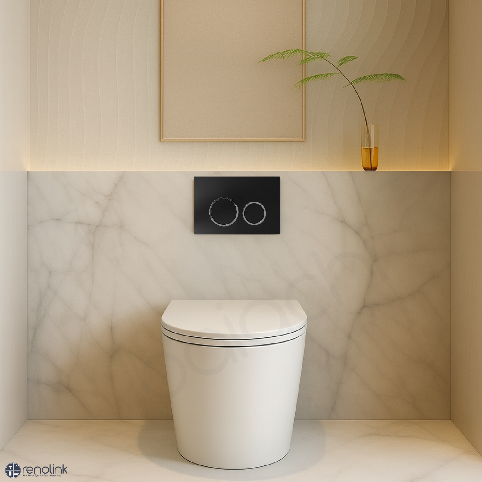 Ballina Rimless In Wall Toilet Suite with Round Matte Black Flushing Buttons