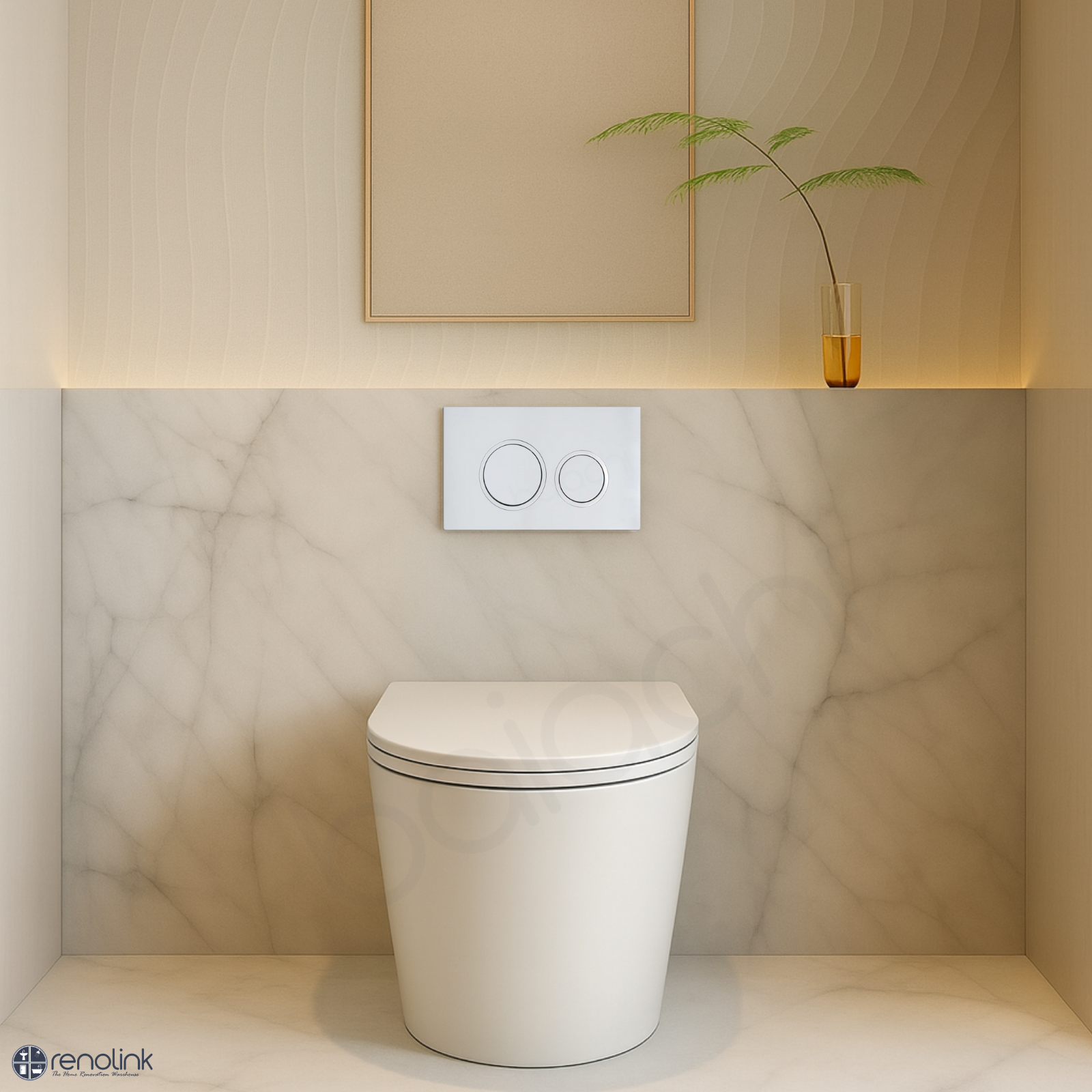 Ballina Rimless In Wall Toilet Suite with Round Chrome Flushing Buttons