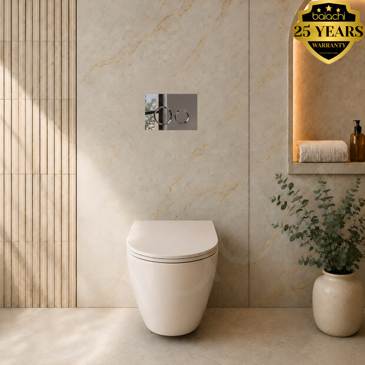 Baiachi Involution Tornado Quiet Flush In Wall Toilet Suite with Round Chrome Flushing Buttons