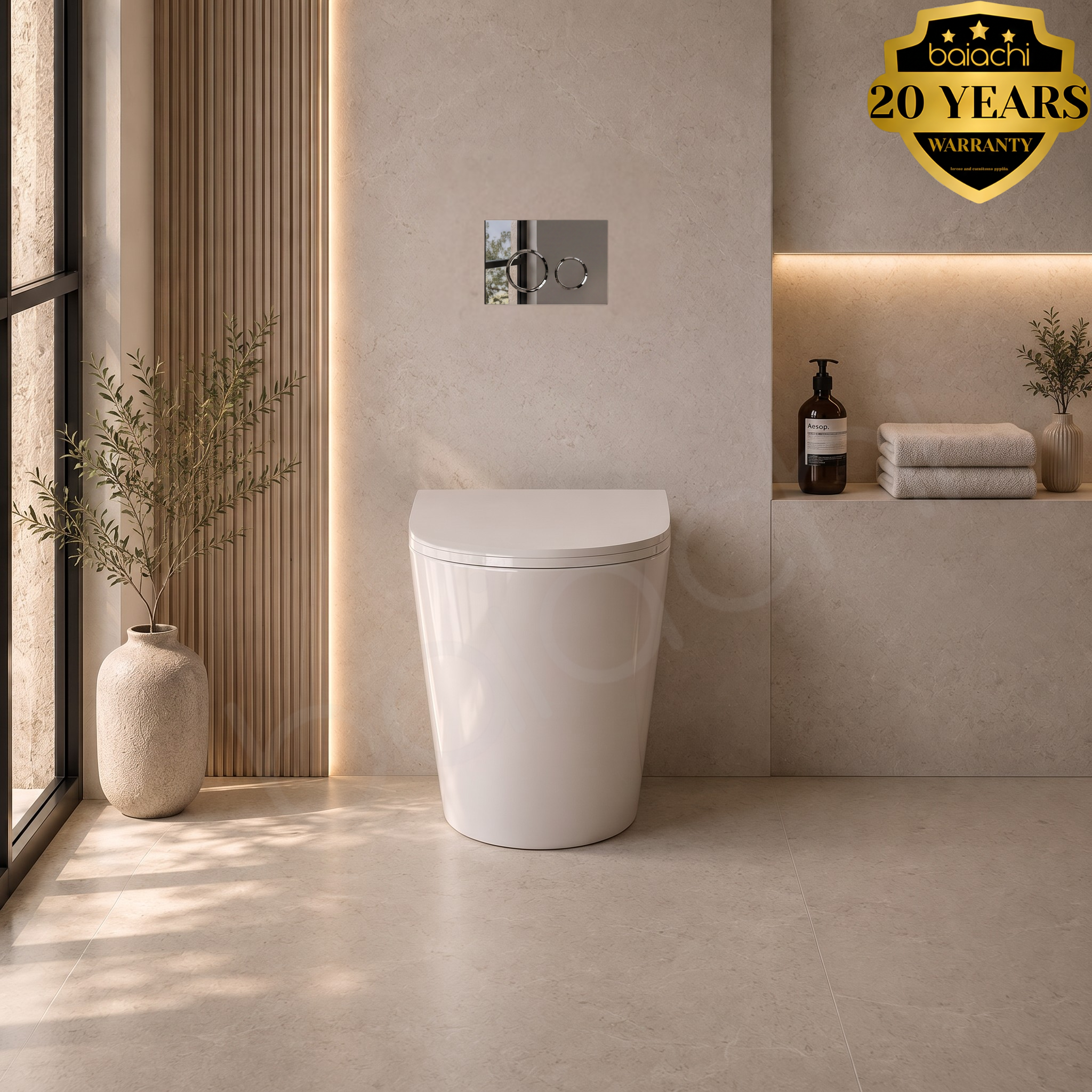 Ballina Rimless In Wall Toilet Suite with Round Chrome Flushing Buttons