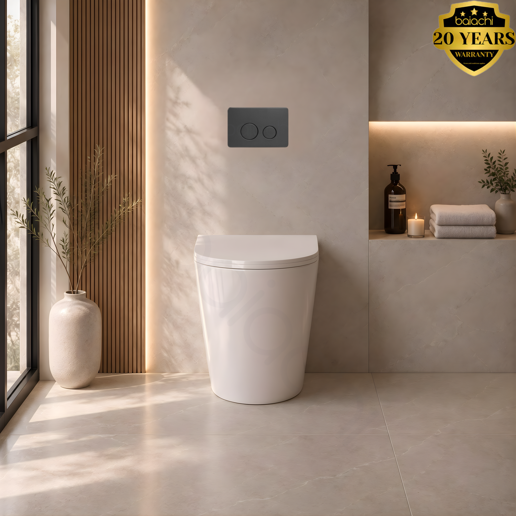 Habana Tornado Rimless Quiet Flush In Wall Toilet Suite with Round Stainless Steel Gun Metal Flushing Buttons