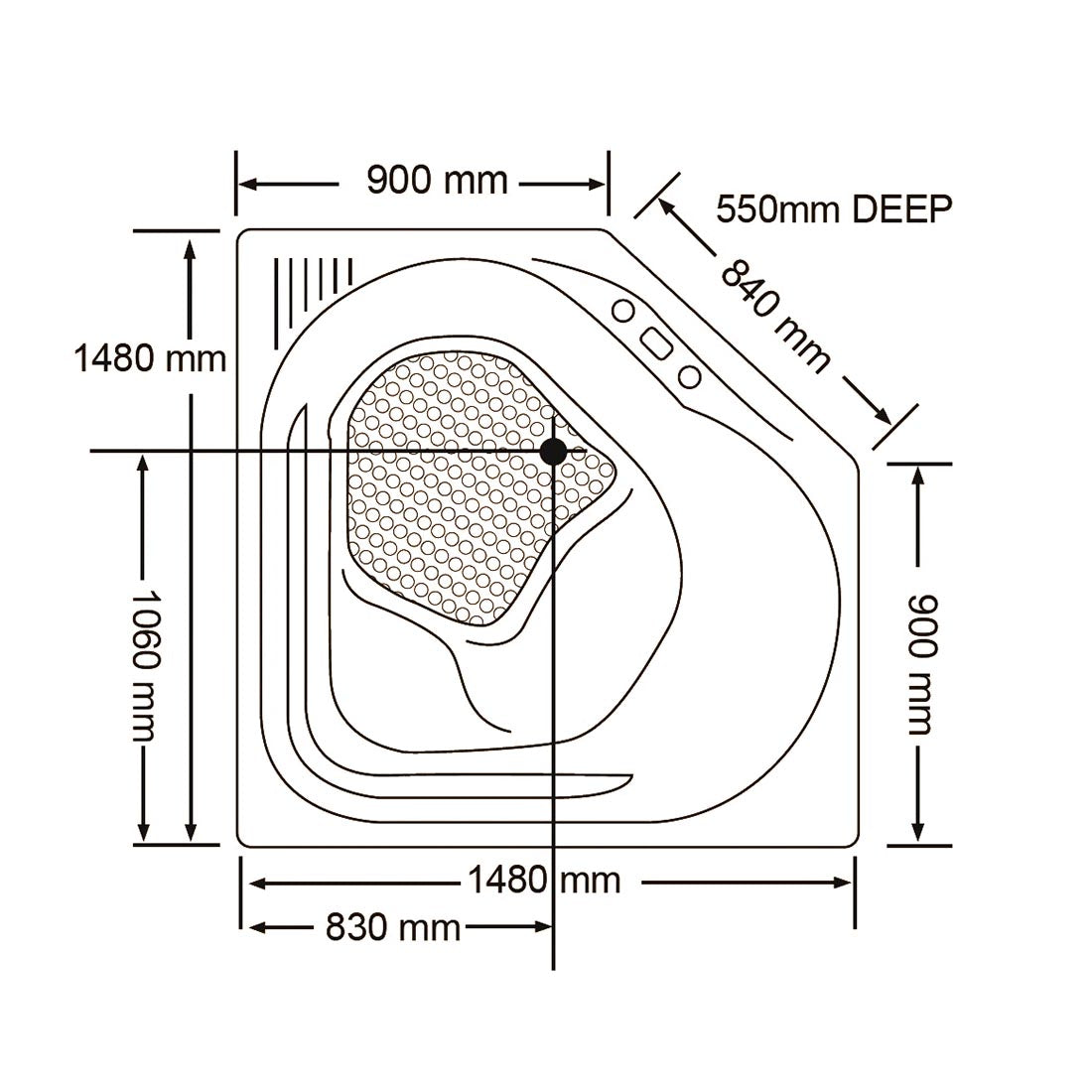 Barda 1480mm 17 Jets Drop-in Spa Bath Electronic Touch Pad
