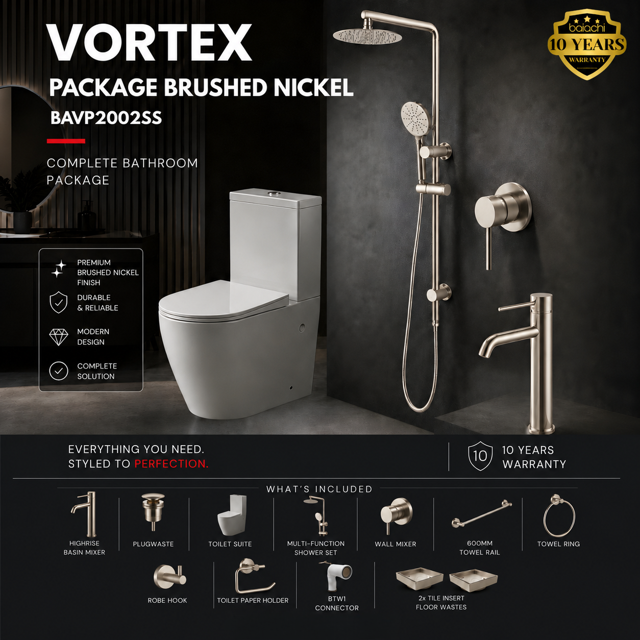 VORTEX PACKAGE BRUSHED NICKEL 2002SS