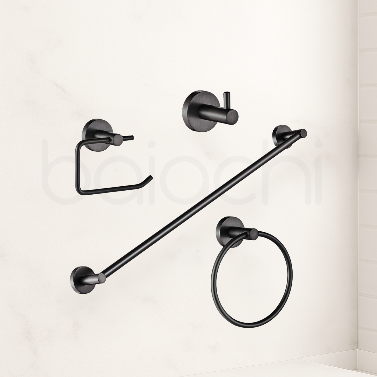 Baiachi 4 Piece Bathroom Accessory Set Matte Black