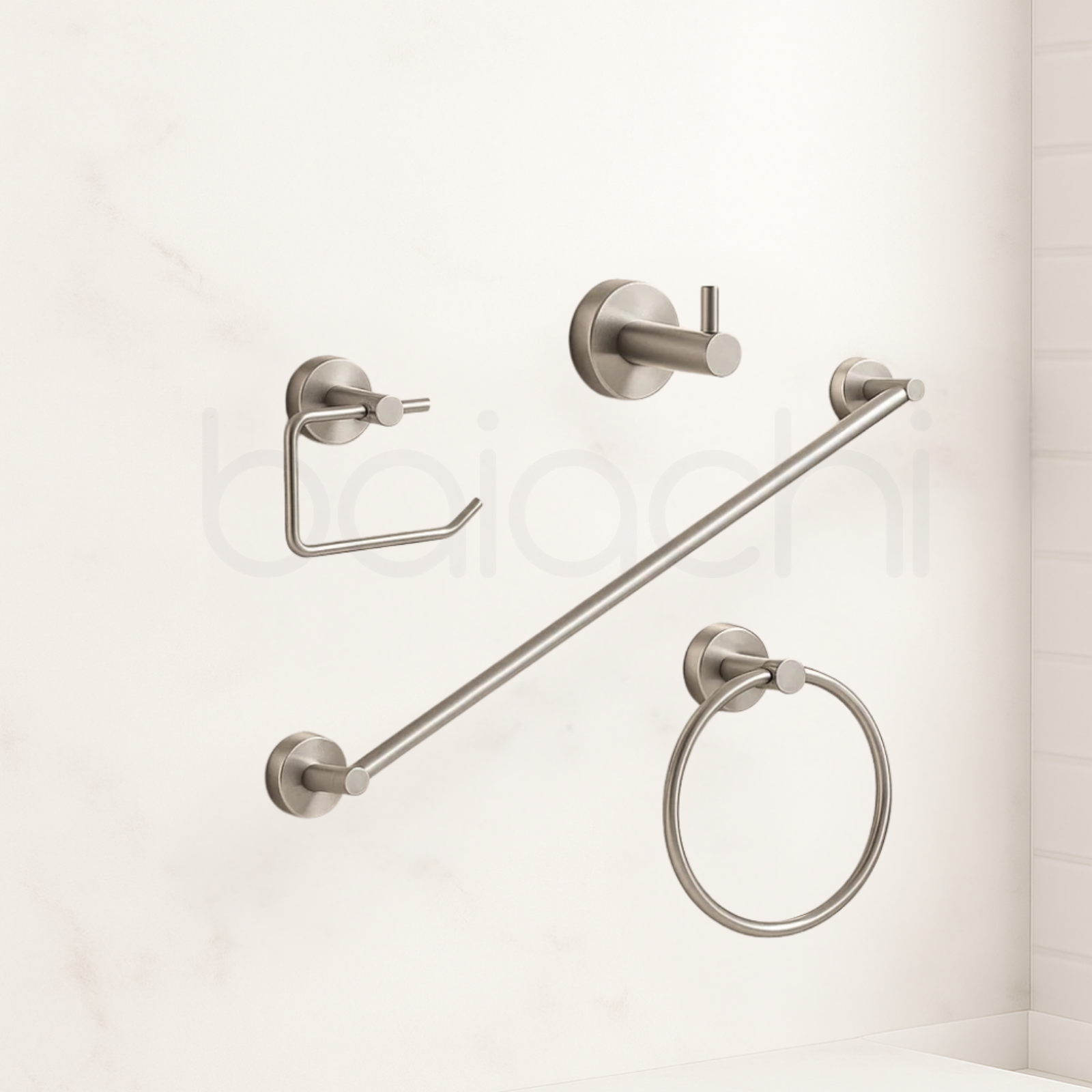 Baiachi 4 Piece Bathroom Accessory Set Brushed Nickel