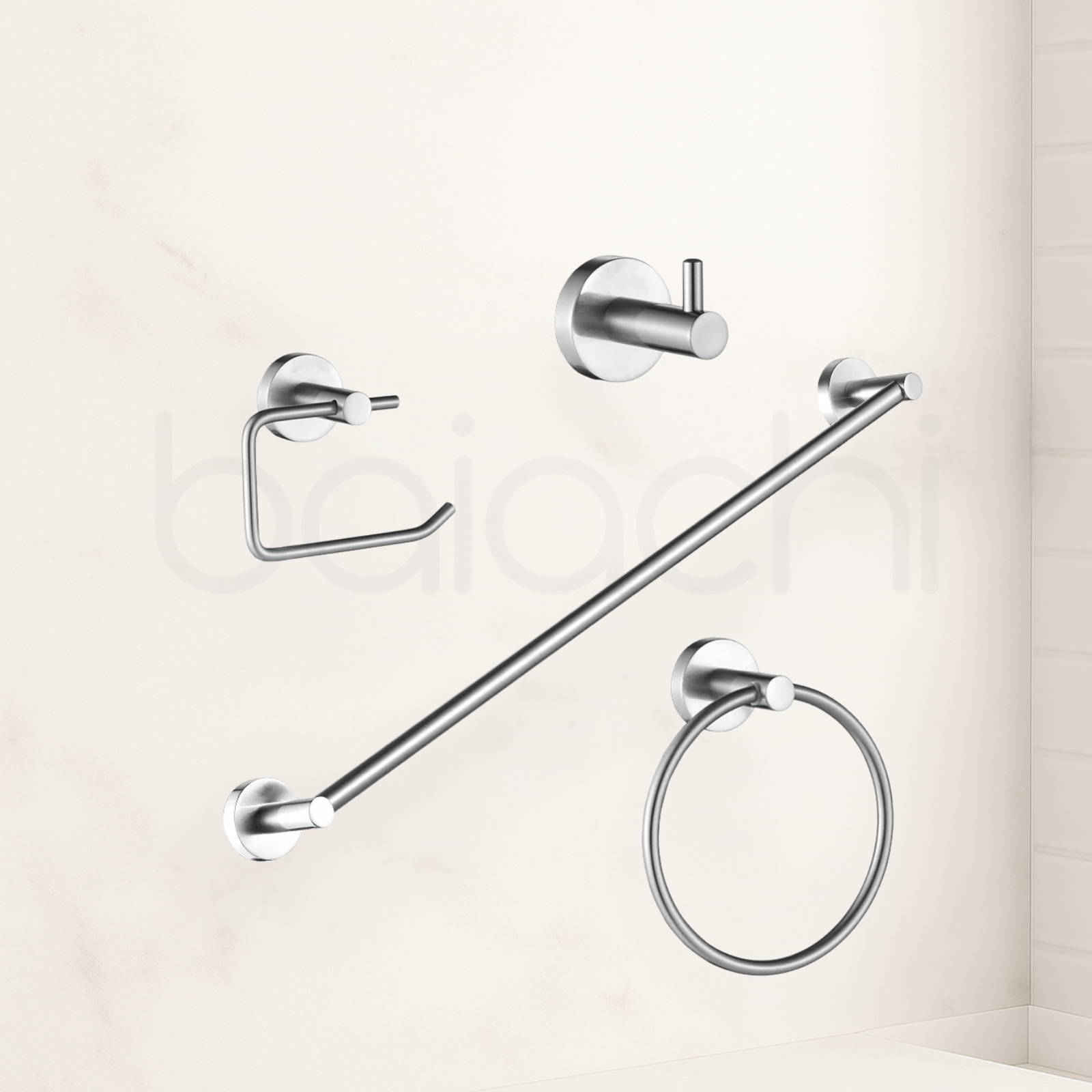 Baiachi 4 Piece Bathroom Accessory Set Chrome