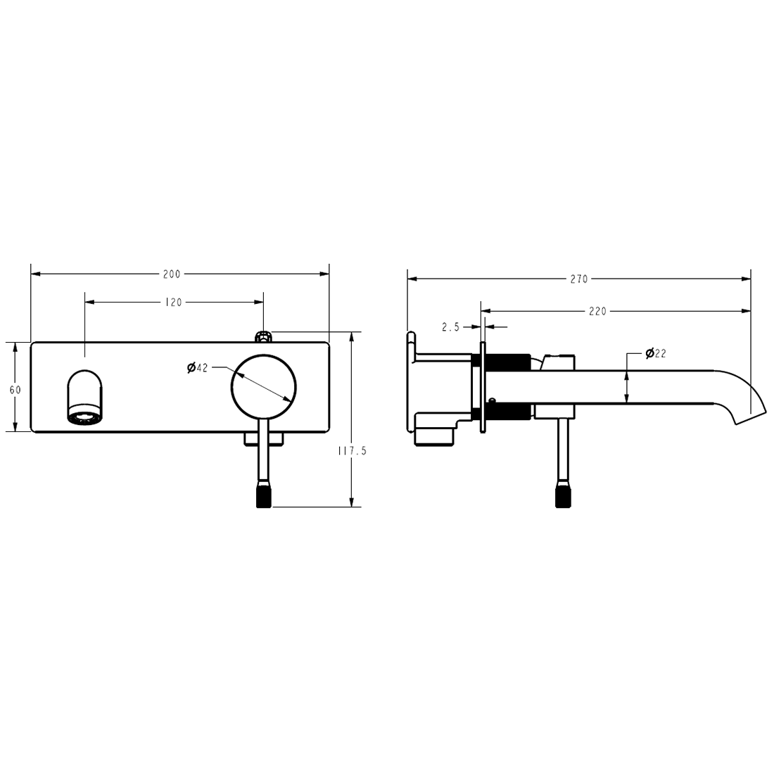 Linie Wall Basin Mixer 220mm Spout Matte Black