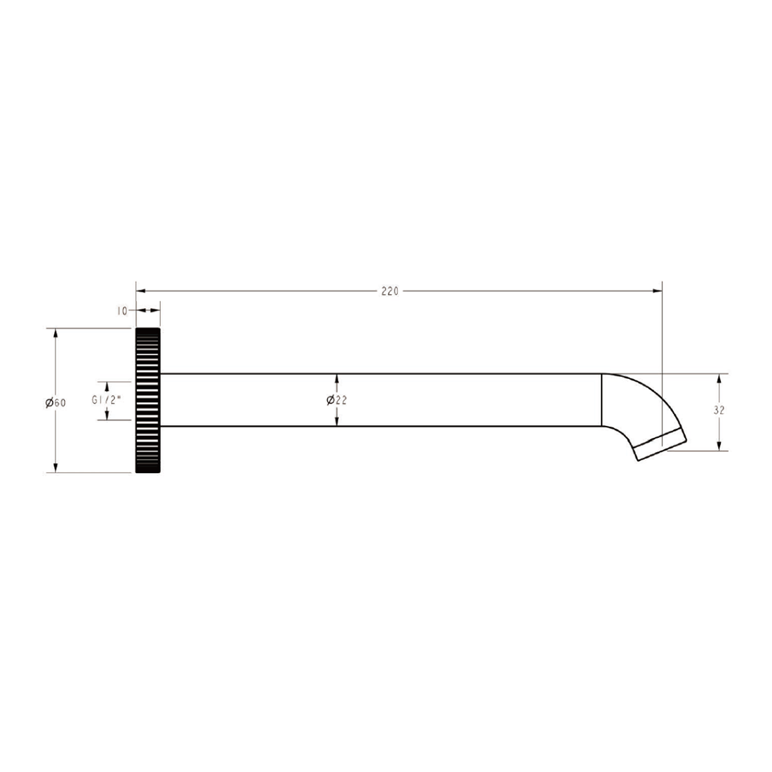 Linie Bath Spout 220mm Brushed Nickel