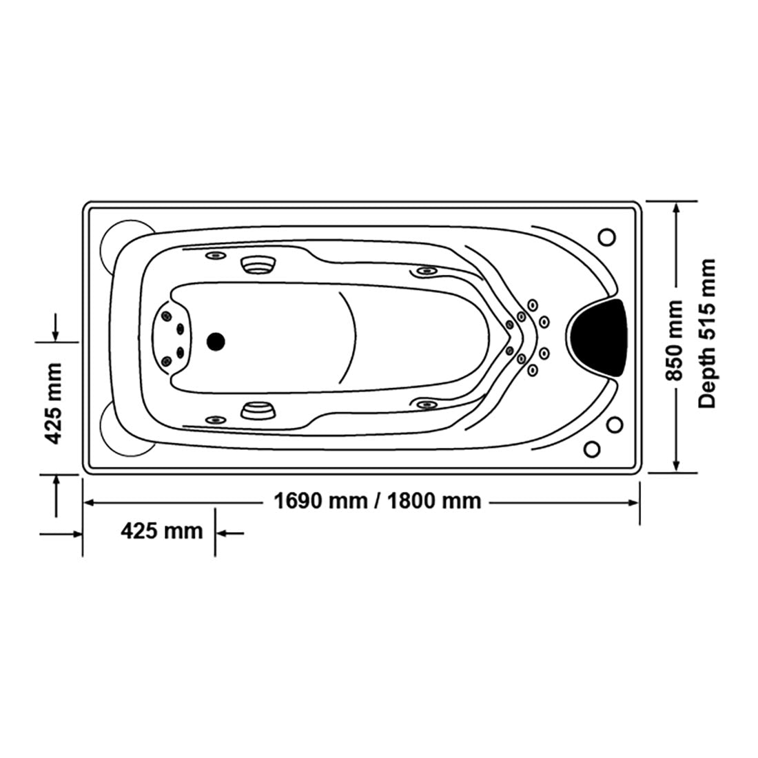 Elise 1690mm 16 Jets Drop-in Spa Bath Hot Pump