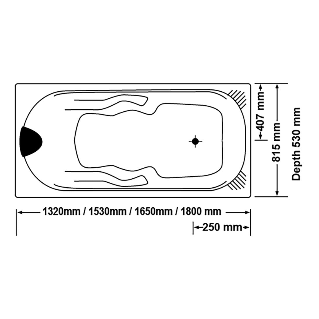 Isabella 1320mm 12 Jets Drop-in Spa Bath Spa Key Remote with Down Light